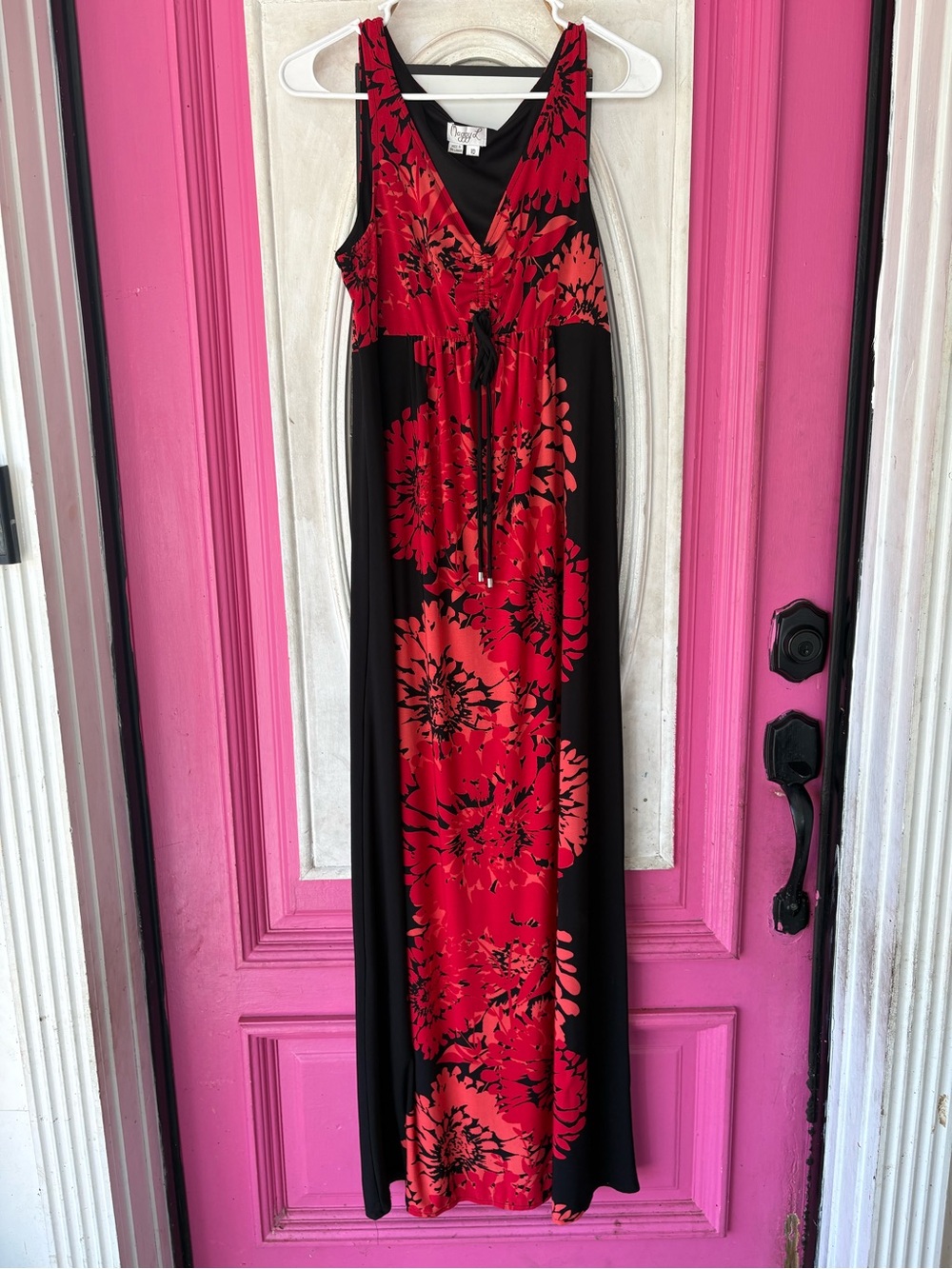 Maggy London Red & Black Floral Maxi Dress